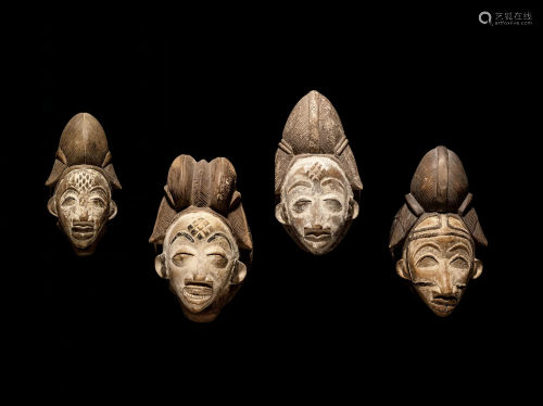 Four Punu Wood Masks Height of largest 13 3/4 inches (34.9 c...