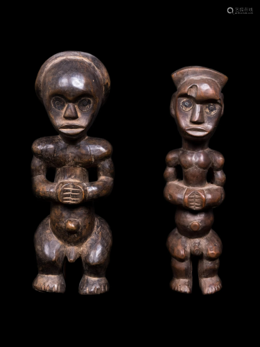 Two Fang Wood Figures Height of largest 15.5 inches (39.4 cm...