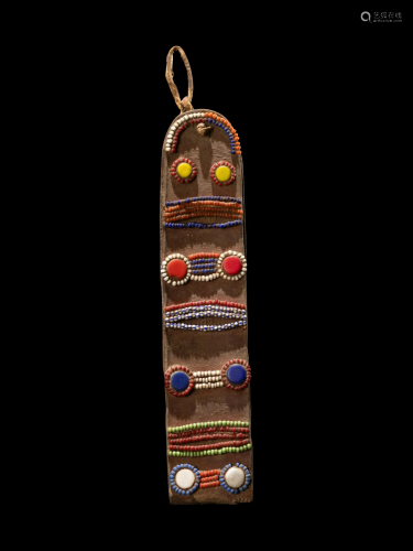 A Maasai Leather Hoop Decorated With Beads Height 8 1/2 inch...