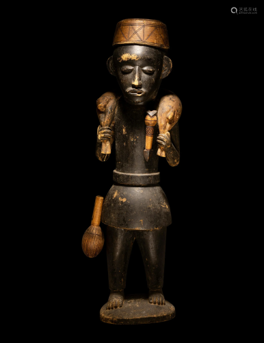 An African Wood Male Figure Height 33 9/16 inches (85.3 cm).