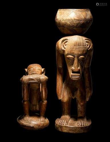 Two African Wood Figures Height of largest 23 1/2 inches (60...