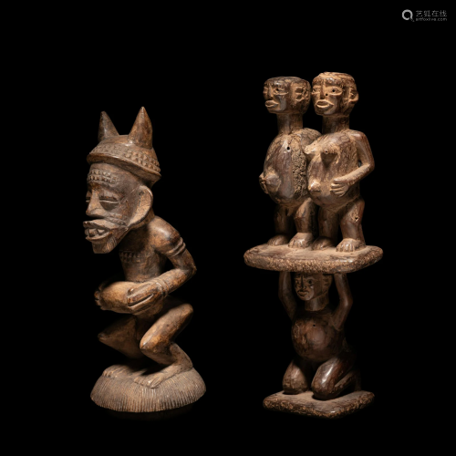 Two African Wood Figures Height of tallest 12 1/8 inches (30...