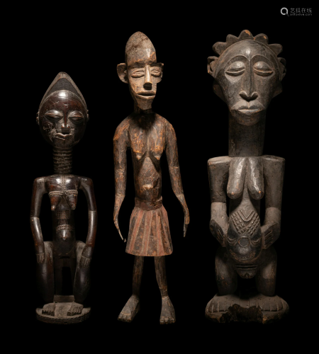 Three African Wood Figures Height of largest 18 9/16 inches ...