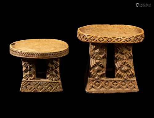 Two African Wood Stools Height of largest 14 inches (35.6 cm...