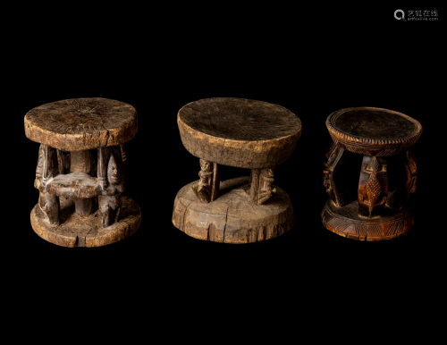 Three Dogon Wood Stools Height of largest 9 inches (23 cm).