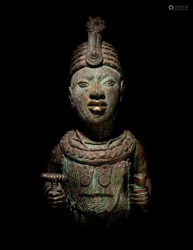 A Benin Style Bronze Bust of an Ife Ruler Height 29 11/16 in...