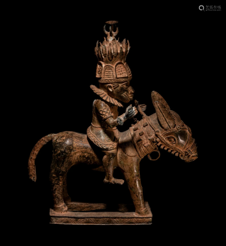 A Benin Style Bronze Equestrian Height 29 5/8 inches (75.3 c...