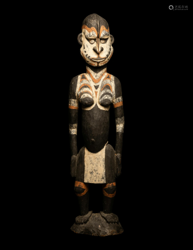 A Sepik River Wood Standing Male Figure Height 34 1/2 (87.7 ...
