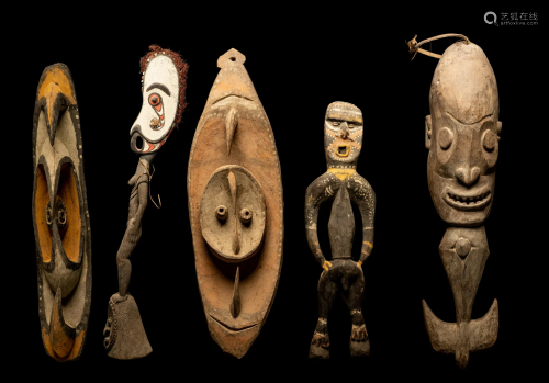 Five Oceanic Masks and Figures Height of largest 45 1/4 inch...