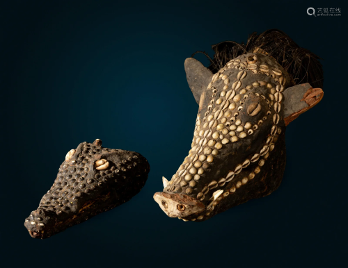 An Oceanic Decorated Crocodile Skull and Boar Skull Length o...