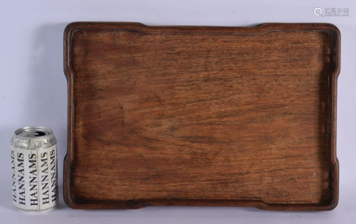 A 19TH CENTURY CHINESE CARVED HARDWOOD RECTANGULAR TRAY Qing...