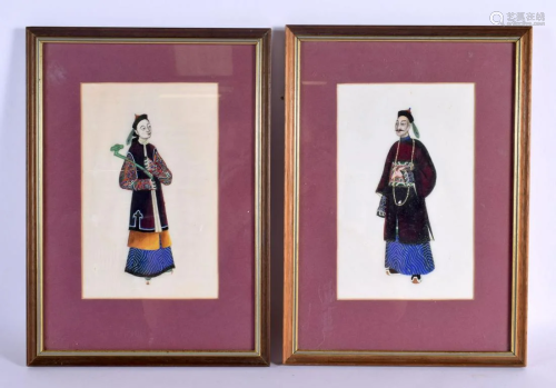 Chinese School (19th Century) Pair Watercolour Pith paper. 3...