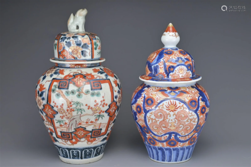 TWO JAPANESE IMARI VASES AND COVERS, 19TH CENTURY