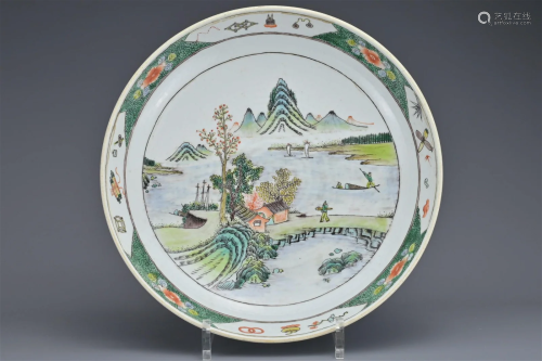 A CHINESE FAMILLE VERTE PORCELAIN DEEP DISH, 19TH CENTURY