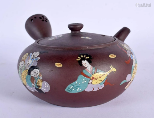 A JAPANESE MEIJI PERIOD ENAMELLED POTTERY TEAPOT AND COVER p...