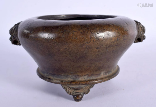 A CHINESE BRONZE CENSER 20th Century. 13 cm wide internal wi...