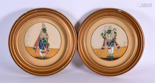 A PAIR OF 19TH CENTURY INDIAN MICA MINERAL TYPE PAINTED ROUN...