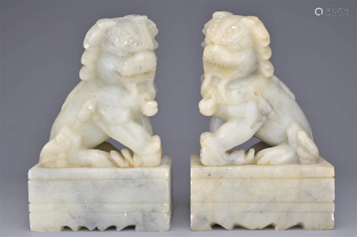 PAIF OF CHINESE SOAPSTONE LION DOGS, 20TH CENTURY
