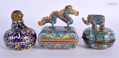 THREE CHINESE CLOISONNE ENAMEL MUSIC BOXES AND COVERS 20th C...