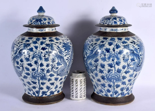 A GOOD LARGE PAIR OF 19TH CENTURY CHINESE CRACKLE GLAZED BLU...