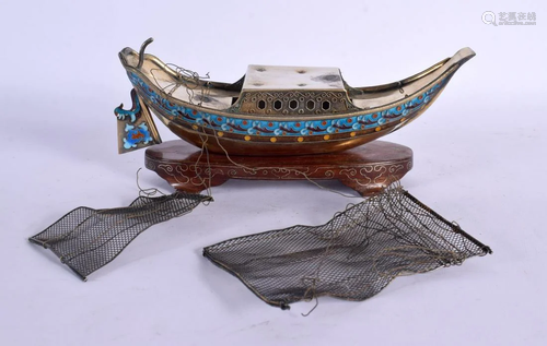 AN EARLY 20TH CENTURY CHINESE SILVER AND ENAMEL JUNK BOAT La...