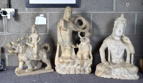 A Group of Three Chinese Qing Dynasty Marble Figures (From a...