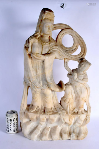 A RARE LARGE 19TH CENTURY CHINESE CARVED HANBAIYU MARBLE FIG...