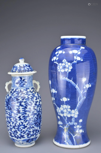 TWO CHINESE BLUE AND WHITE PORCELAIN VASES, 19TH CENTURY