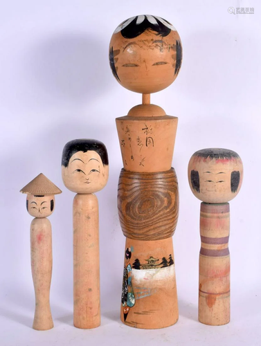 FOUR JAPANESE TAISHO PERIOD WOOD DOLLS. Largest 42 cm high. ...