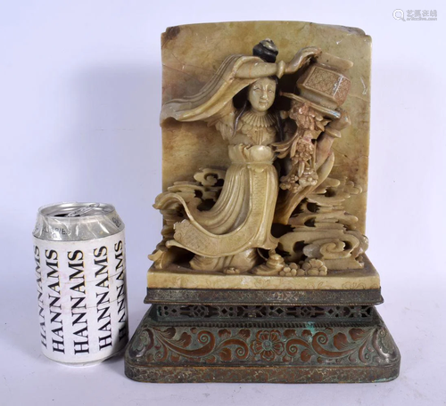 A RARE LARGE 19TH CENTURY CHINESE CARVED SOAPSTONE MOUNTAIN ...