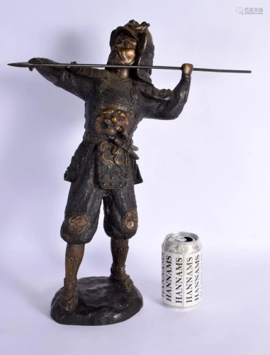 A LARGE JAPANESE BRONZE OKIMONO modelled as a spear thrower....
