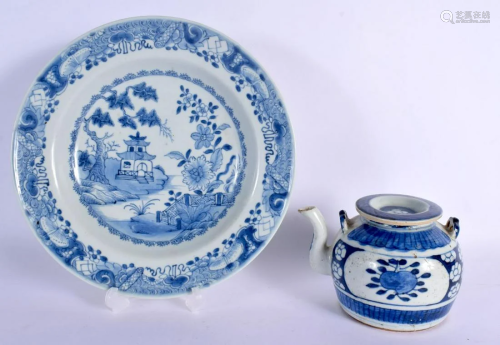 AN 18TH CENTURY CHINESE EXPORT BLUE AND WHITE PLATE Qianlong...