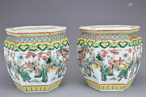 A PAIR OF CHINESE FAMILLE VERTE PORCELAIN JARDINIERES, LATE ...