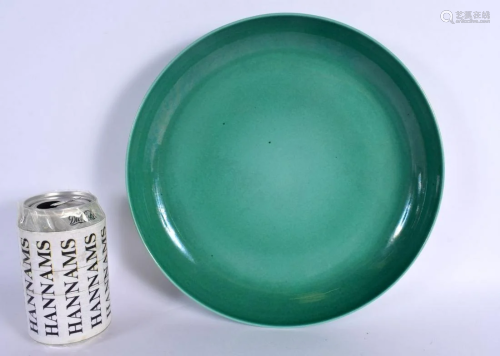 A LARGE EARLY 20TH CENTURY CHINESE GREEN GLAZED SAUCER DISH ...