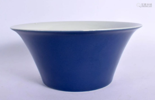 A CHINESE BLUE GLAZED MONOCHROME PORCELAIN CONICAL FORM BOWL...