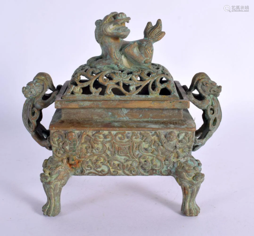 A 19TH CENTURY CHINESE BRONZE CENSER AND COVER bearing Xuand...
