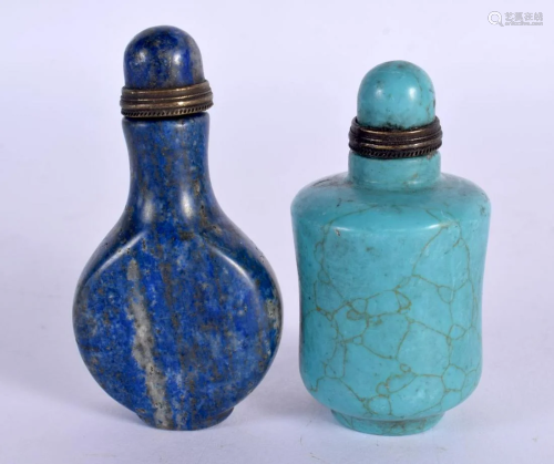 TWO CHINESE CARVED LAPIS LAZULI AND TURQUOISE SNUFF BOTTLES ...