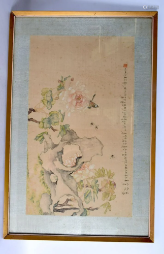 Chinese School (19th Century) Watercolour Rocks and insects....