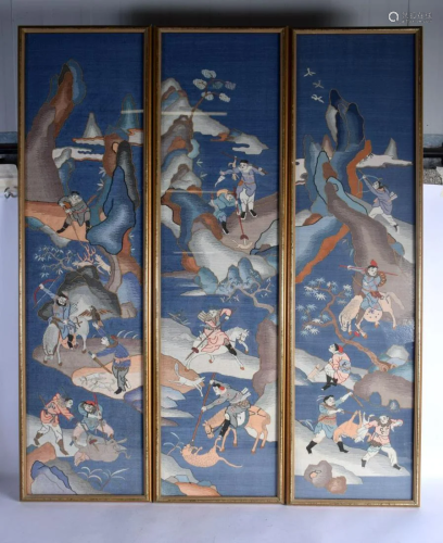 Chinese School (19th Century) Set of three Kesi silk panels....