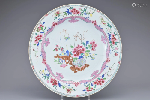 A LARGE CHINESE FAMILLE ROSE EXPORT PORCELAIN DISH, 18TH CEN...