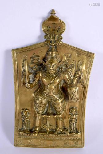 AN 18TH CENTURY INDIAN BRONZE BUDDHISTIC VOTIVE PANEL depict...