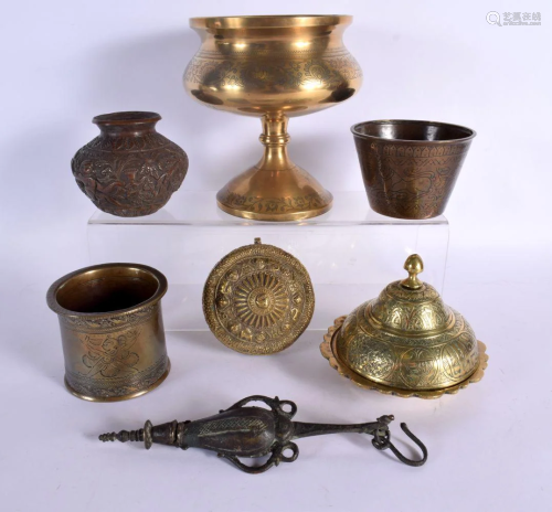 A SMALL 19TH CENTURY ISLAMIC BRONZE CENSER AND COVER togethe...
