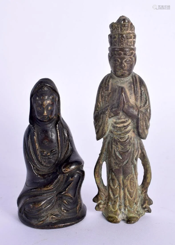 AN 18TH CENTURY CHINESE BRONZE FIGURE OF GUANYIN together wi...