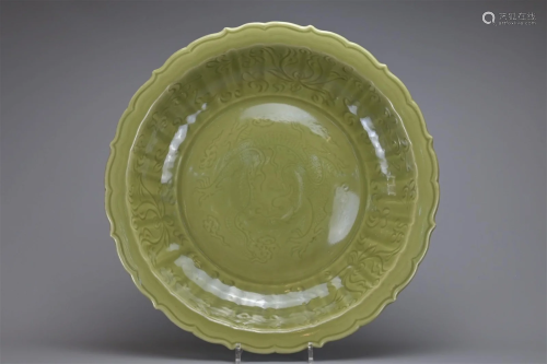 A VERY LARGE CHINESE CELADON PORCELAIN CHARGER