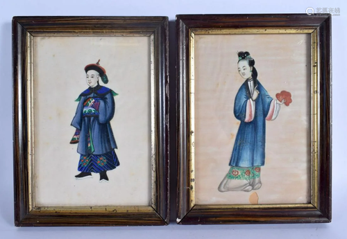 Chinese School (19th Century) Pith^ Watercolours^ Figures. 2...