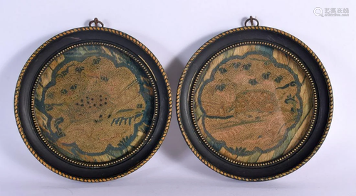 A PAIR OF LATE 18TH/19TH CENTURY CHINESE BEIJING SILK ROUNDE...