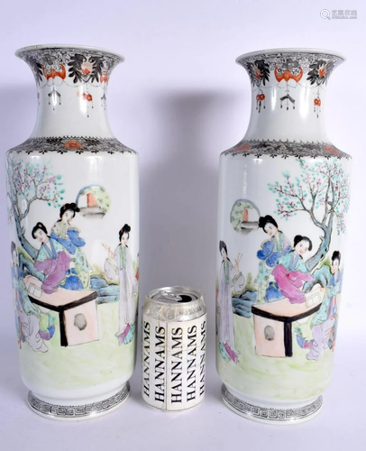 A LARGE PAIR OF CHINESE REPUBLICAN PERIOD FAMILLE ROSE VASES...