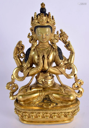 A 19TH CENTURY CHINESE SINO TIBETAN GILT BRONZE FIGURE OF A ...