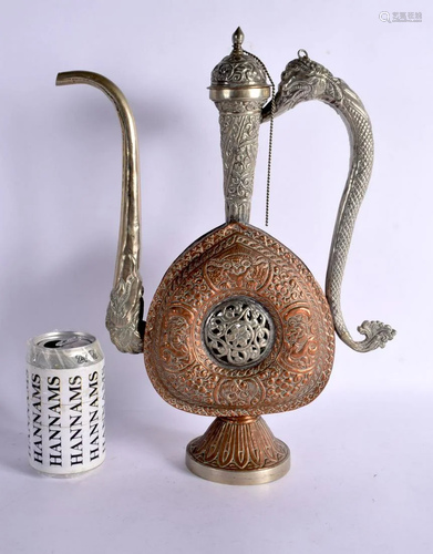 A LARGE 19TH CENTURY TIBETAN MIXED METAL OPENWORK EWER with ...