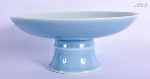 A 19TH CENTURY CHINESE BLUE GLAZED PEDESTAL TAZZA bearing Qi...